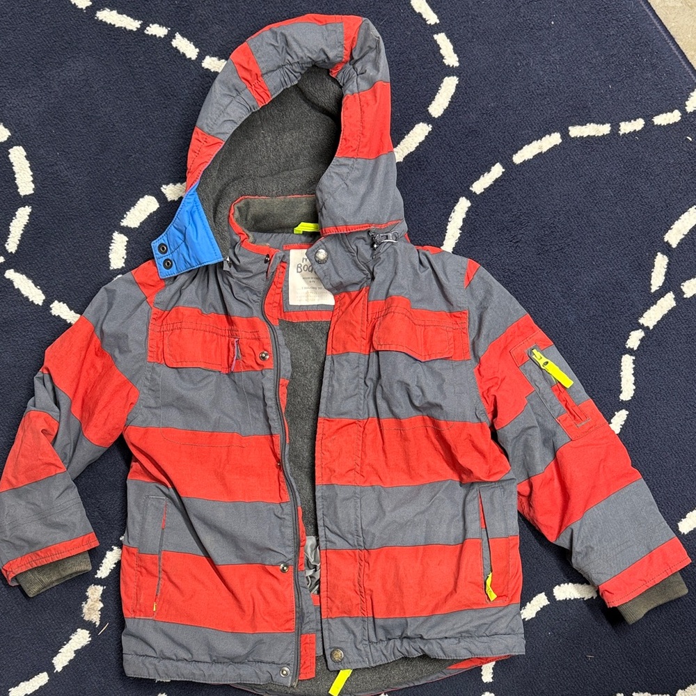 Boden Red and Gray Striped Jacket with Blue and Yellow Accents
